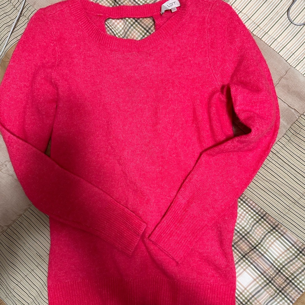 LOFT Bold Pink Crew Neck Sweater